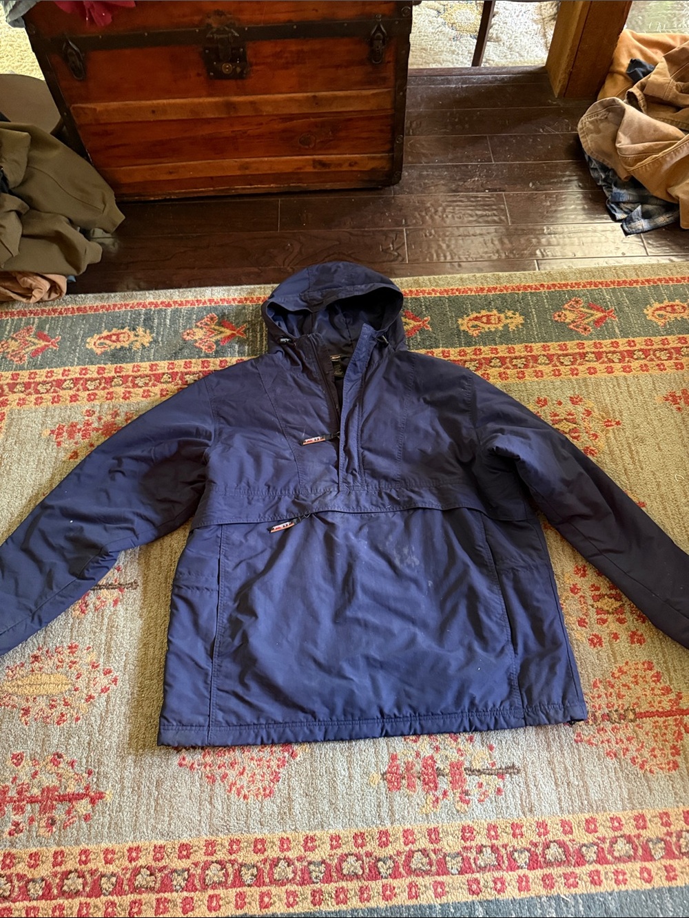 L.L. Bean Navy Hooded Windbreaker Pullover